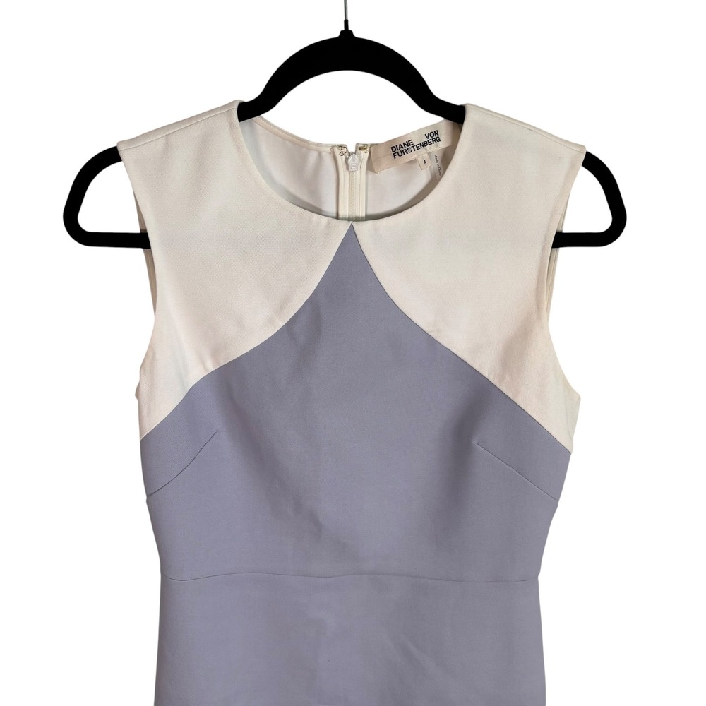 Diane von Furstenberg Colorblock Sheath Dress Lavender Cream Sleeveless Size 4 - Picture 2 of 12